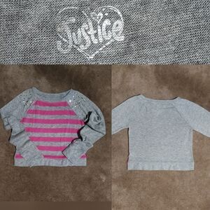 Justice Kids Gray and Pink Striped Sweatshirt Sz 7